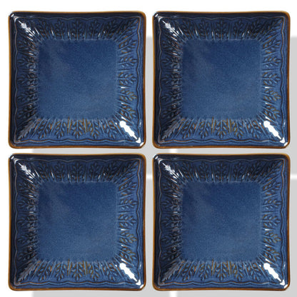 Artena Ceramic Square Dessert Plates Set of 4, 6 Inch Embossed Appetizer Plates for Snack, Bread, Sauce & Side Dish – Microwave & Dishwasher Safe, Scratch Resistant, White, Damask Floral