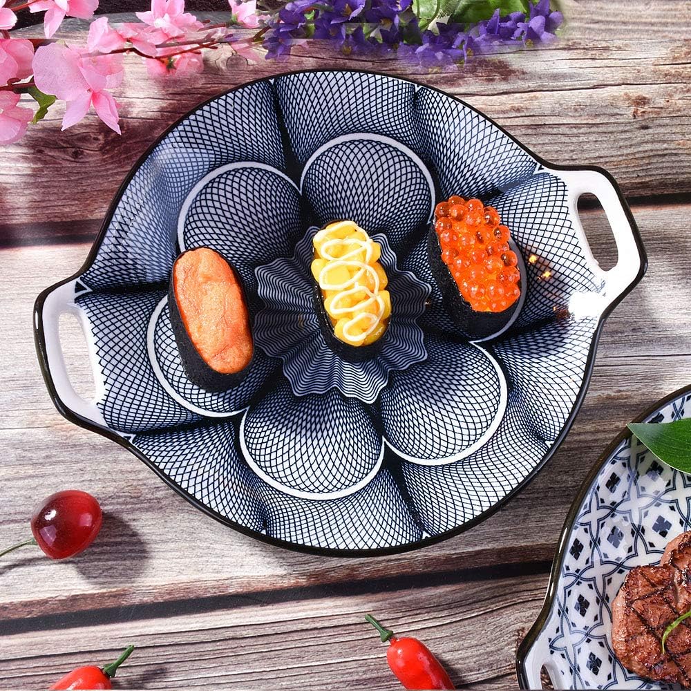 Porcelain Dinner Plate with Handles Set of 2 , 9.2'' Large Salad Plates