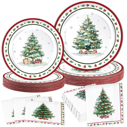 Christmas Plates and Napkins, Disposable Party Tableware Set, Serves 50