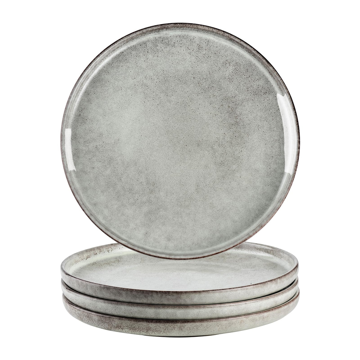 Henten Home Ceramic Dessert Plates, 8 Inch Porcelain Salad Plates Set of 4, Fluted Round Snack Plates for Kitchen, Cake Serving Stoneware Dishes, Reactive Glaze, Scratch Resistant (Grey)