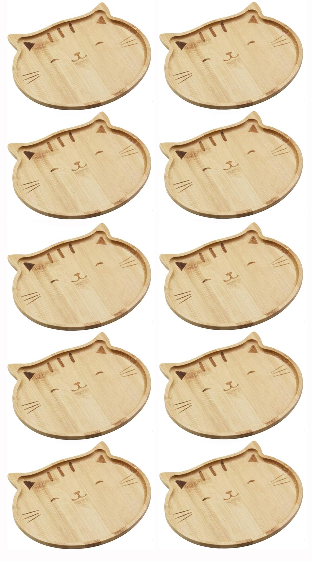 JB Home Collection 4572, Bamboo Cat Shape Food Plate for Snacks Appetizer Fruit Vegetable | Food Platter | Picnic Kitchen Party | Eco-Friendly Plates, 7"x6.5", Cat Face, 1 Pack