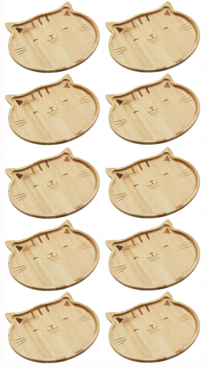 JB Home Collection 4572, Bamboo Cat Shape Food Plate for Snacks Appetizer Fruit Vegetable | Food Platter | Picnic Kitchen Party | Eco-Friendly Plates, 7"x6.5", Cat Face, 1 Pack