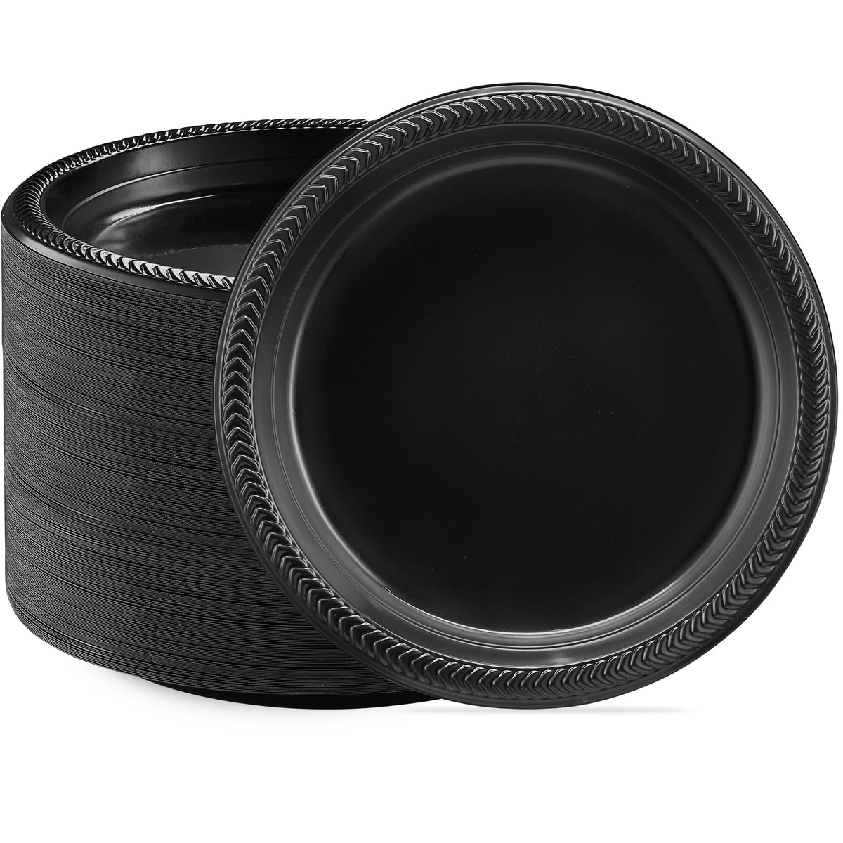 PLASTICPRO 100 PCS Black Plastic Bowls Light Weight 12 oz Plastic Soup Bowls Black Salad Plates Disposable for Party and Wedding
