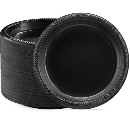 PLASTICPRO 100 PCS Black Plastic Bowls Light Weight 12 oz Plastic Soup Bowls Black Salad Plates Disposable for Party and Wedding