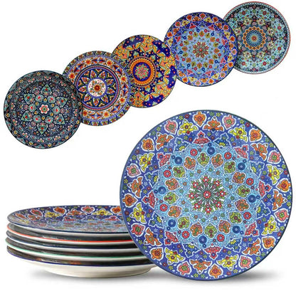glowworm Dinner Plates, 10.5 Inch Ceramic Plates Set of 6, Bohemian