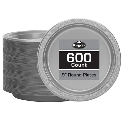 Silver Solid Color Premium Heavy Weight Plastic Dinner Plate (9") 50 Count - Premium Plastic, Elegant & Durable, Perfect for Events