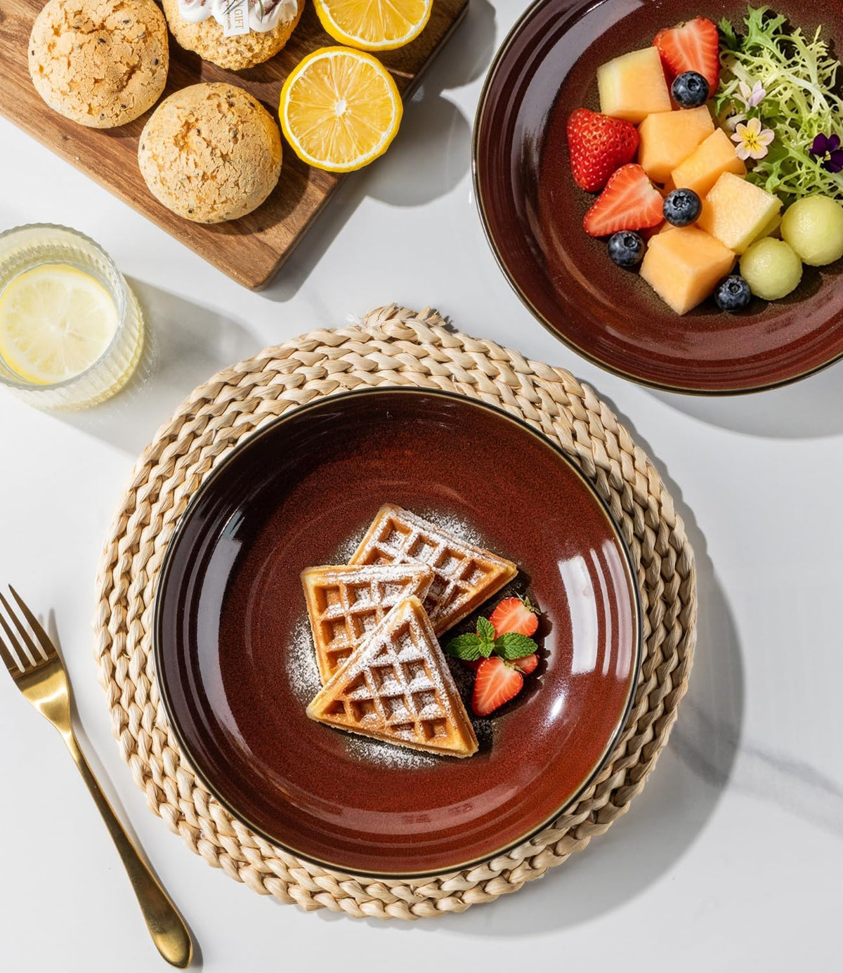 LERATIO 9.0" Ceramic Pasta Bowls Set of 4,38oz Large Stoneware Bowls Set