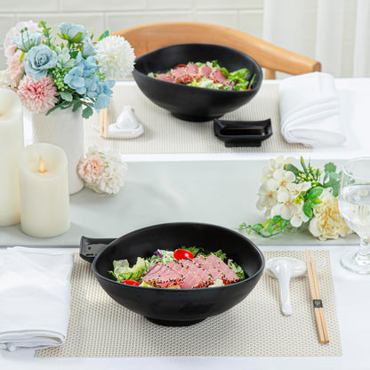 Restaurantware Voga 44 Ounce Serving Bowls 2 Premium Dinner Bowls - Top Rack Dishwashable Unique Black Melamine Salad Bowls Serve Hot And Cold Foods For Parties Or Events