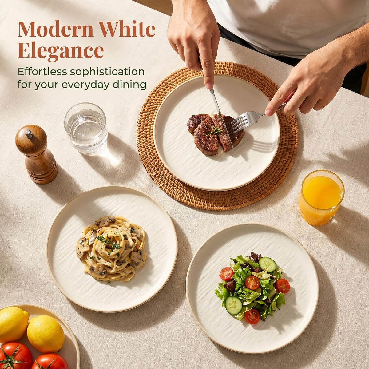 Matte White Salad Plates Set of 4, 8 Inch Stoneware Dessert Plates