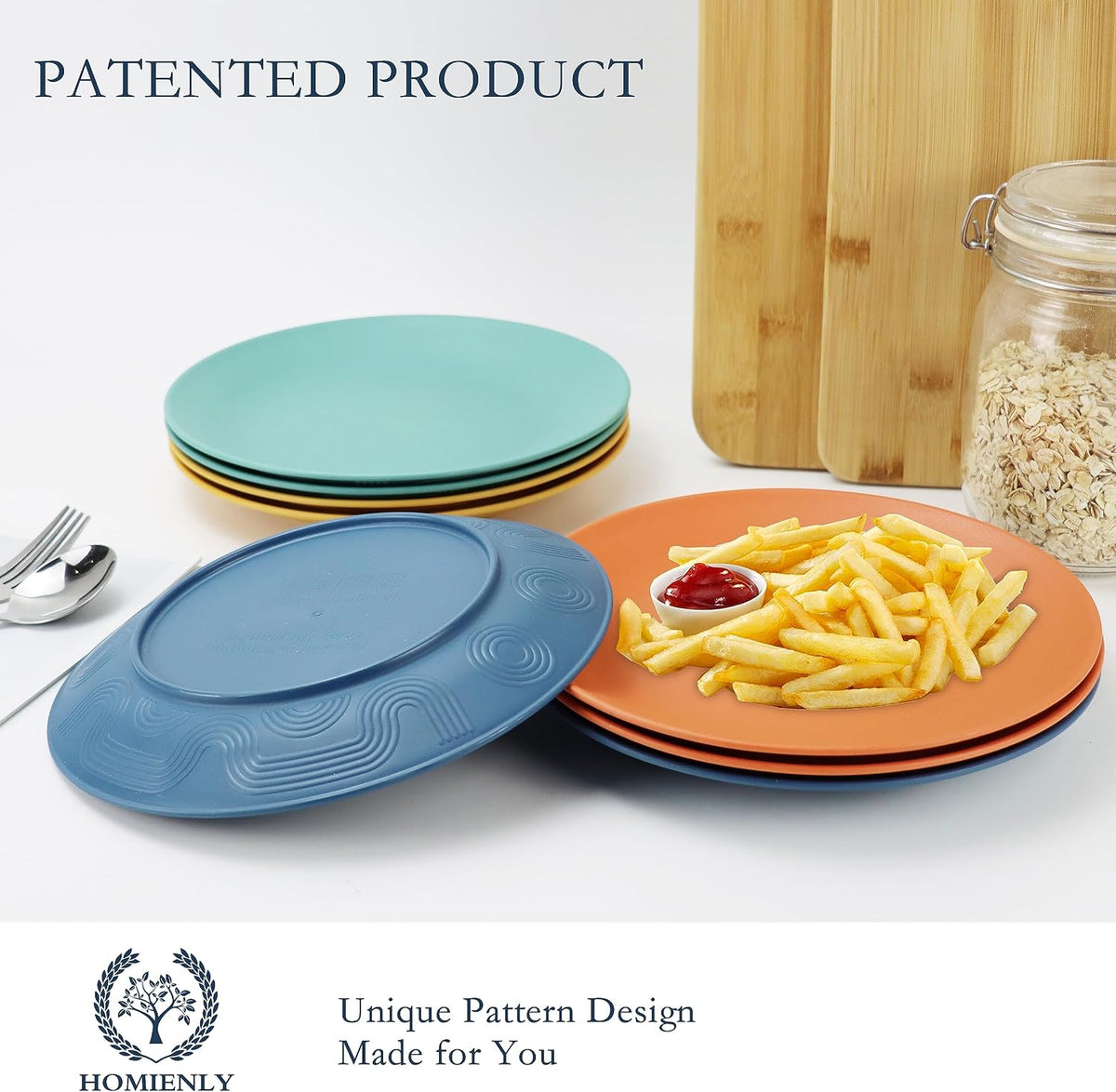 Homienly Wheat Straw Plates Unbreakable Flat Salad Plates Set of 8 Reusable Dinner Plate for Kitchen, Camping, RV, Microwave and Dishwasher Safe Plate Heavy Duty Paper Plates Alternative (Multi, 9in)