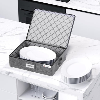 YearningHome China Storage Containers Hard Shell Box for Moving Dishes, Plate, Wine and Glasses, Dinnerware, Mugs, Saucers Quilted Organizer Dividers for Packing China Storage 2 Pack Platter Storage