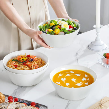 MALACASA 60 OZ Large Salad Soup Bowls Set of 4, White Ceramic Bowls