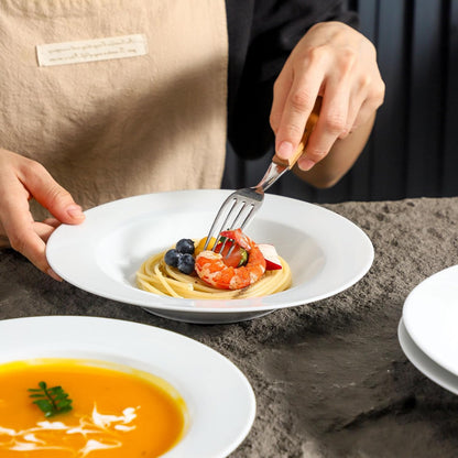 Ceramic Soup Bowls Shallow Plates, Halloween 4 Pack White Dinner Bowls Plates, Porcelain Wide Rim, 8.5" (8.5 oz) Shallow Bowls Ideal for Soup Dessert Salad and Pasta, Microwave and Dishwasher Safe