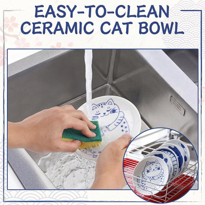 8 Pcs Kawaii Cat Ceramic Bowls Set, 4 Inch Shallow Cat Food Dish