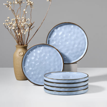 HaWare Stoneware Dinner Plates Set of 6, 10" Heavy Duty Ceramic Plate, Reactive Glaze Ripple Dinnerware for Home Restaurant, Chip and Scratch Resistant, Microwave and Dishwasher Safe, Matte Black