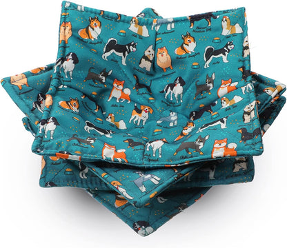 Cunhill 4 Pcs Cotton Microwave Bowl Cozy,Blue,Dog Style