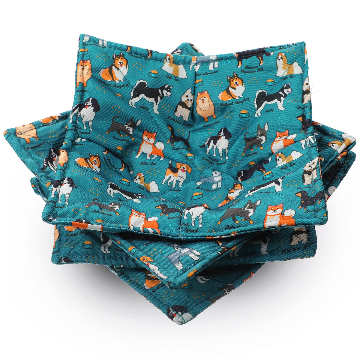 Cunhill 4 Pcs Cotton Microwave Bowl Cozy,Blue,Dog Style