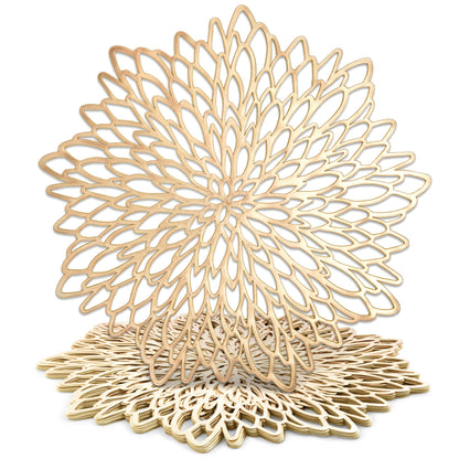 Juvale 10 Pack Gold Vinyl Placemats - 14.4" x 14.4" Round Table Mats and Plate Chargers with Leaf Design for Elegant Table Decor and Protection - Stylish Charger Plates for Events and Wedding Parties