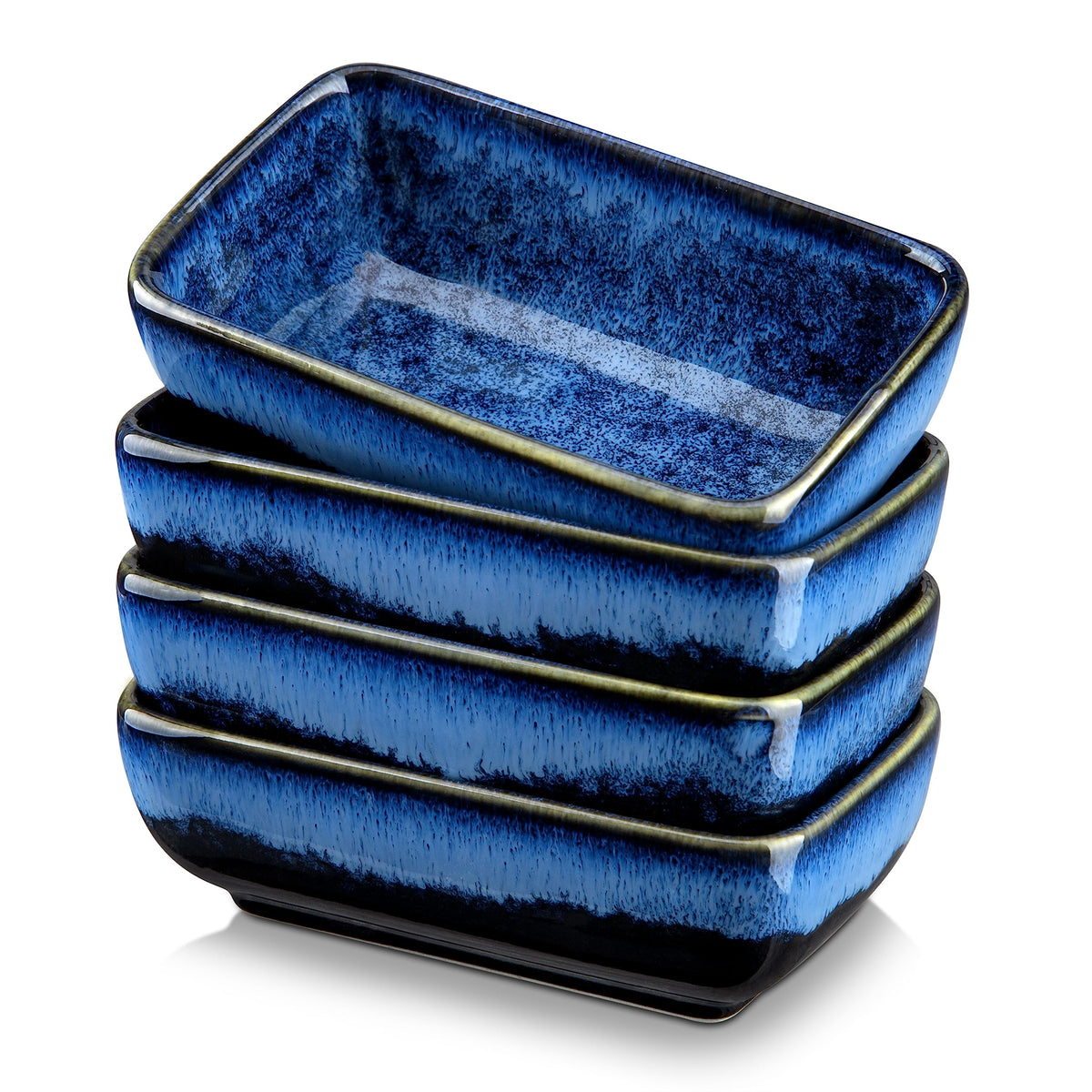 vancasso Stern 6 Oz Dipping Bowls, 4.5 Inches Ceramic Soy Sauce Dish, Rectangular Side Dishes, Small Appetizer Plates Set of 4, Green