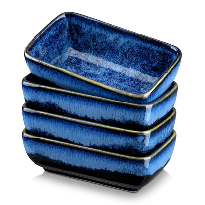 vancasso Stern 6 Oz Dipping Bowls, 4.5 Inches Ceramic Soy Sauce Dish, Rectangular Side Dishes, Small Appetizer Plates Set of 4, Green