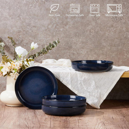 E-far Blue Pasta Bowls Set of 4, 35oz Double Reactive Glaze Stoneware