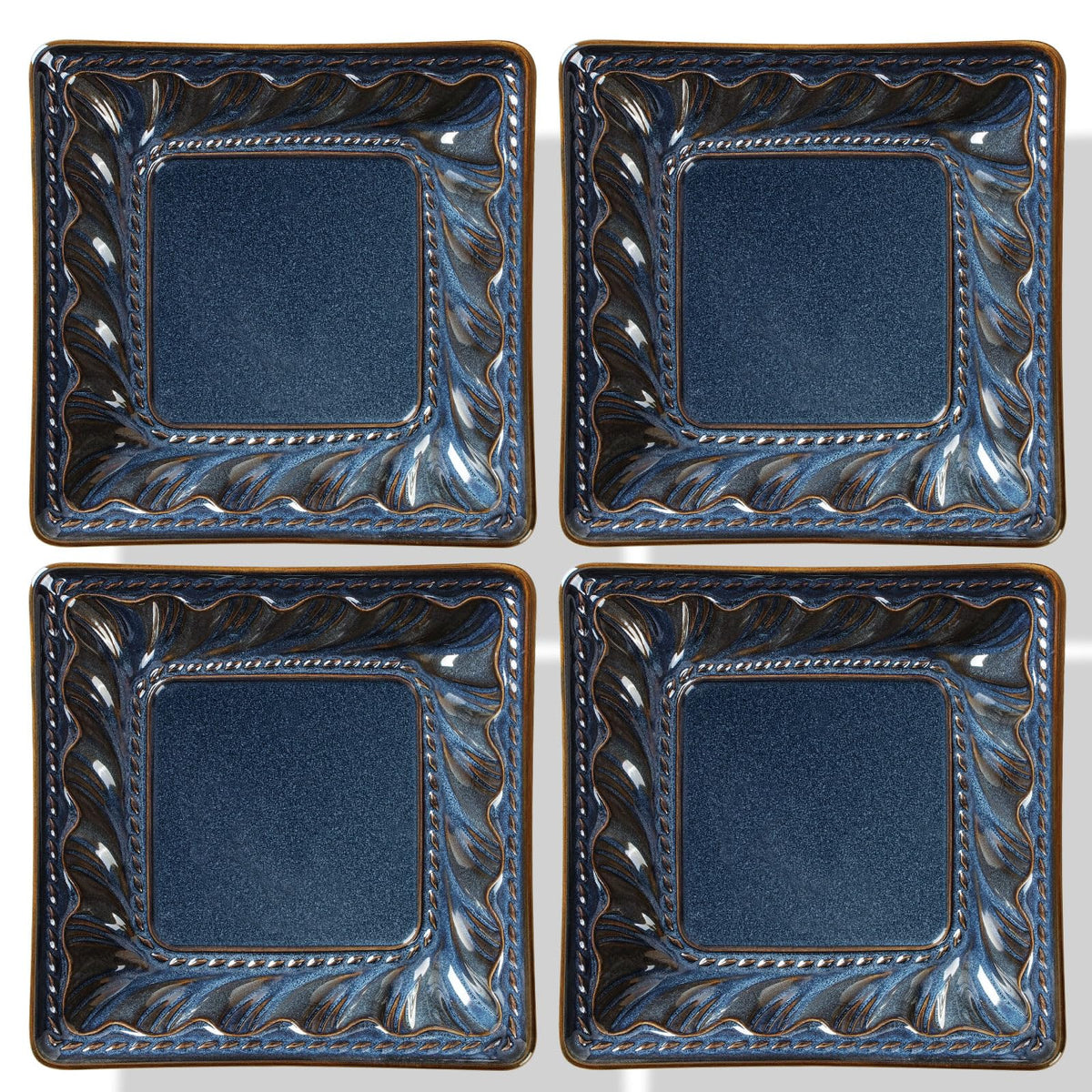 Artena Ceramic Square Dessert Plates Set of 4, 6 Inch Embossed Appetizer Plates for Snack, Bread, Sauce & Side Dish – Microwave & Dishwasher Safe, Scratch Resistant, White, Damask Floral