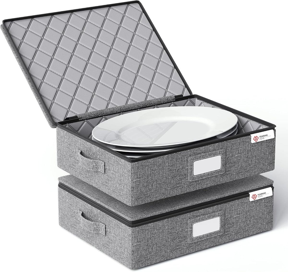 YearningHome China Storage Containers Hard Shell Box for Moving Dishes, Plate, Wine and Glasses, Dinnerware, Mugs, Saucers Quilted Organizer Dividers for Packing China Storage 2 Pack Platter Storage