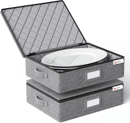 YearningHome China Storage Containers Hard Shell Box for Moving Dishes, Plate, Wine and Glasses, Dinnerware, Mugs, Saucers Quilted Organizer Dividers for Packing China Storage 2 Pack Platter Storage