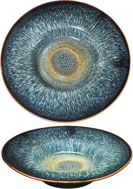 Soup Bowls, soup plate, 3.5 Oz Pasta Bowl Set of 2, Shallow Bowl Plates, Porcelain Rimmed Bowls with Rim, best gift Black glaze color change 7 inch