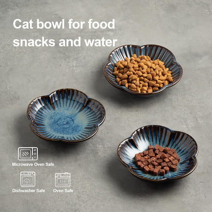 Mecaikru Ceramic Cat Food Bowls, Whisker Friendly Shallow Plates Set of 3