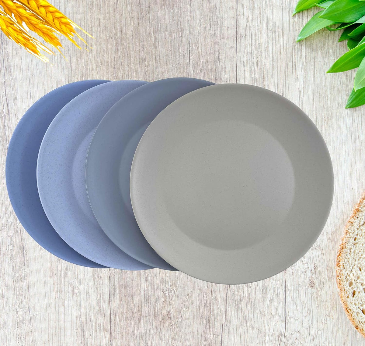 Wheat Straw Plate set 8, 10inch Reusable Plastic Plates Grey Stone