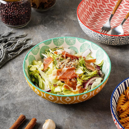 Selamica Ceramic 30 Ounce Large Pasta Bowls Set of 4, 8 inch Salad Bowl Wide and Shallow Microwave Dishwasher Safe, Assorted Corlors