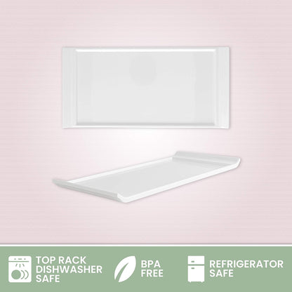 4 Plates Rectangular Dinner Plate 11" x 5.5" Super White, Elegant Dinnerware, 100% Melamine, Non Breakable, Durable