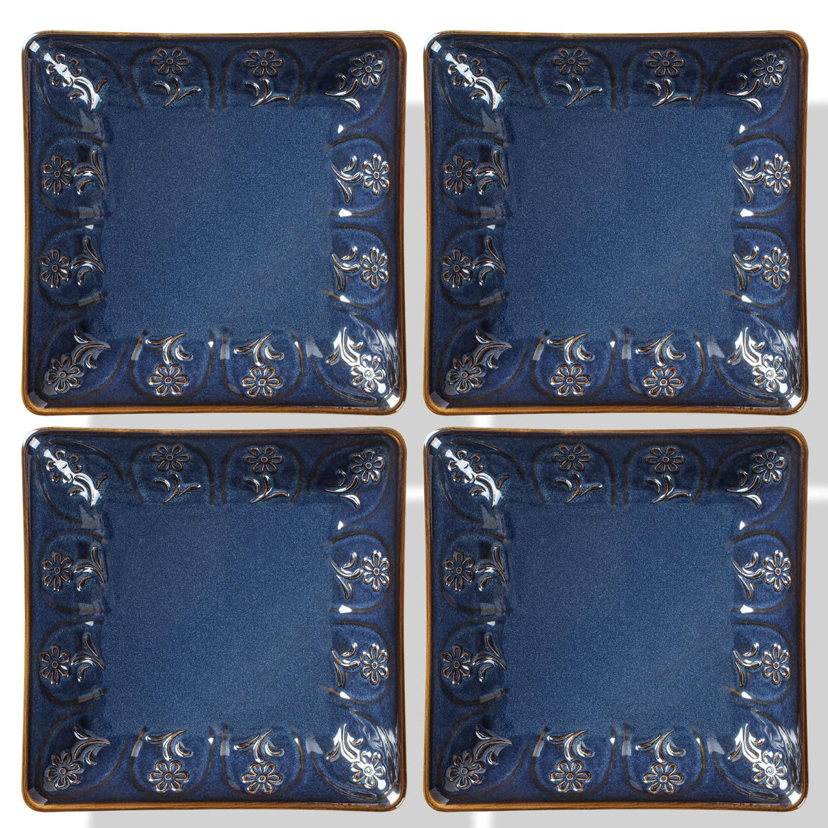 Artena Ceramic Square Dessert Plates Set of 4, 6 Inch Embossed Appetizer Plates for Snack, Bread, Sauce & Side Dish – Microwave & Dishwasher Safe, Scratch Resistant, White, Damask Floral