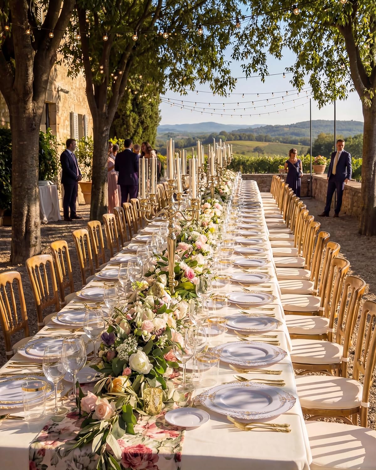 Nervure 350Pcs Gold Plastic Plates, Disposable Dinnerware Set for 50 Guests