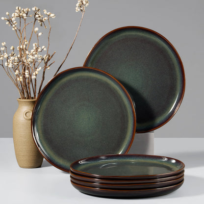 HaWare Stoneware Dinner Plates Set of 6, 10" Heavy Duty Ceramic Plate, Reactive Glaze Ripple Dinnerware for Home Restaurant, Chip and Scratch Resistant, Microwave and Dishwasher Safe, Matte Black