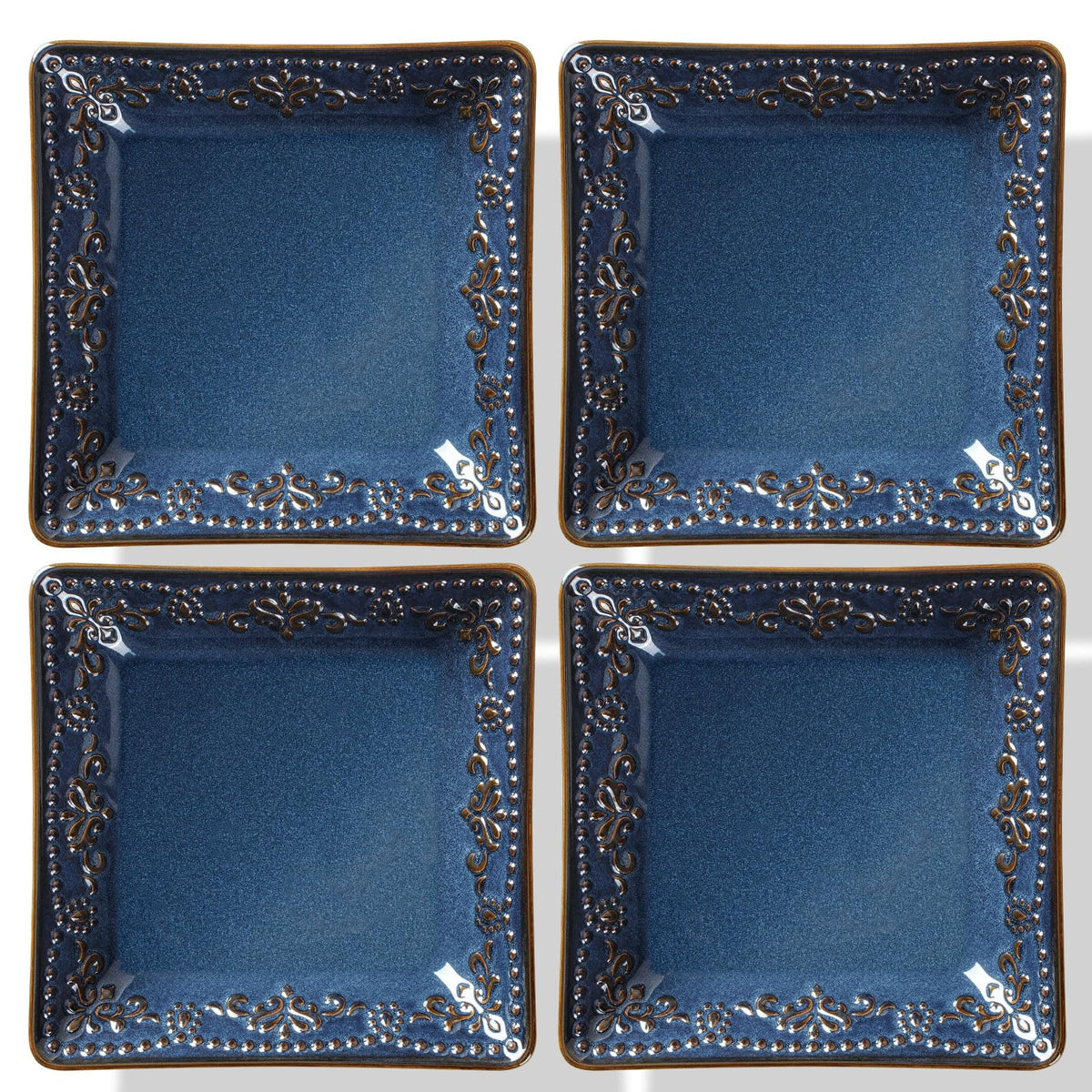 Artena Ceramic Square Dessert Plates Set of 4, 6 Inch Embossed Appetizer Plates for Snack, Bread, Sauce & Side Dish – Microwave & Dishwasher Safe, Scratch Resistant, White, Damask Floral