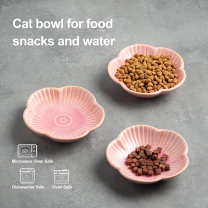 Mecaikru Ceramic Cat Food Bowls, Whisker Friendly Shallow Plates Set of 3