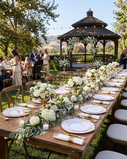 Nervure 350Pcs Gold Plastic Plates, Disposable Dinnerware Set for 50 Guests
