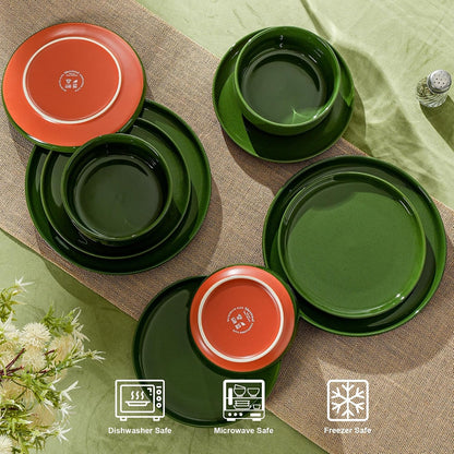 Ceramic Dinner Plates, 10.25 Inch, Set for 4, Elegant Green