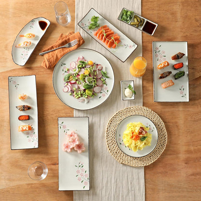 Dinner Plates Ceramic Plate Set - 12" Large Serving Plate Sets - Flat Round Big Porcelain Plates for Kitchen (4Pack, Pink Sakura)