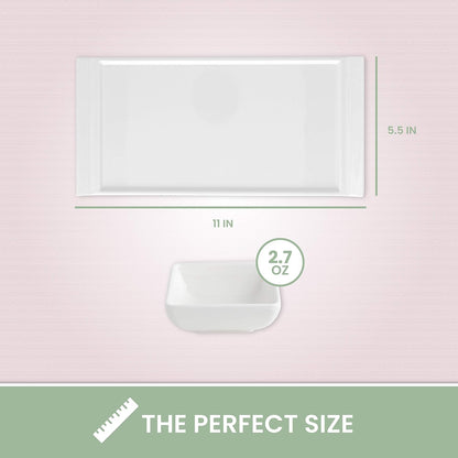 4 Plates Rectangular Dinner Plate 11" x 5.5" Super White, Elegant Dinnerware, 100% Melamine, Non Breakable, Durable