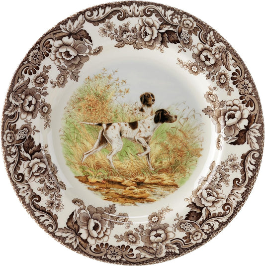 Spode Woodland 10.5" Dinner Plate, Flat Coated Pointer - Hunting Cabin Decor Dog-Themed Holiday Tableware, Fine Earthenware for Seasonal Meals - Microwave, Dishwasher, Oven Safe, Made in England